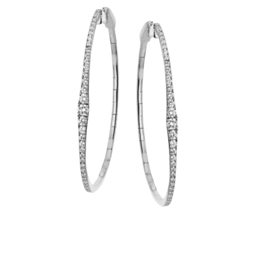 FASHION JEWERLY SILVER STAINLESS STEEL HOOPS EARRINGS ZIRCONIA ROUND WOMENS